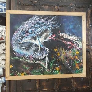 Original Painting Art Abstract Crane Bird Colorful Framed Hanging